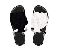 LOPILY Zapatillas Calientes Mujer con flores, doble decoración, una palabra, talla grande, plana, informales para playa (Black, 44)