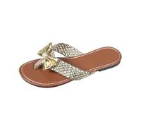LOPILY Zapatillas Cuero Mujer con plano y espiga de para mujer, con correa trenzada, para verano (Gold, 36)