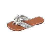 LOPILY Zapatillas Cuero Mujer con plano y espiga de para mujer, con correa trenzada, para verano (Silver, 38)