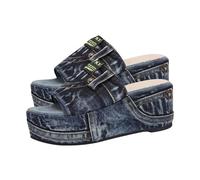 LOPILY Zapatillas de Mezclilla para Mujer, Estilo Casual, de Tela Vaquera, Planas, con Puntera Abierta, cuña, Zuecos de, Sandalias Bohemias Antideslizantes (Blue, 41)