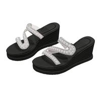 LOPILY Zapatillas de mujer de verano con tacón de cuña, zapatos de de gruesa a la, zapatillas casuales de una palabra (Black, 37)
