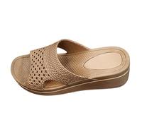 LOPILY Zapatillas de mujer, nuevas de verano, a la, de color liso, huecas, con gruesa, para el baño, antideslizantes, con tacón de cuña, informales. (Brown, 39)