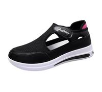 LOPILY Zapatillas De Paseo Mujer Summer and Autumn New Mesh Breathable Flying Woven Single Shoes Light and Comfortable Not Tired Soft Wedge Heel Casual Shoes (Black, 41)