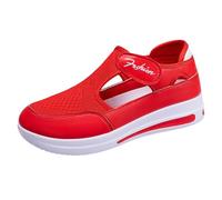 LOPILY Zapatillas De Paseo Mujer Summer and Autumn New Mesh Breathable Flying Woven Single Shoes Light and Comfortable Not Tired Soft Wedge Heel Casual Shoes (Red, 40)