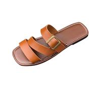 LOPILY Zapatillas de verano para mujer, cómodas sandalias planas de cuero con punta abierta para mujer (Brown, 36)
