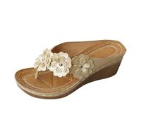LOPILY Zapatillas Dormir Hombre mujer con flores, gruesa, tacón de cuña y punta con clip, estilo espiga, para playa (Gold, 36)