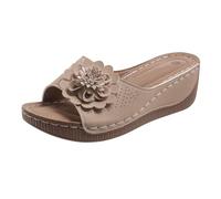 LOPILY Zapatillas Gatos para mujer con tacón de cuña y de pez, gruesa, ligeras, con puntera abierta y flores, para vacaciones al libre, playa, informales (Khaki, 39)