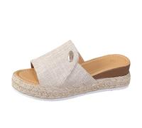LOPILY Zapatillas gruesas de verano para mujer, con, de pez, de cuerda y tacón de cuña, zapatillas informales (Beige, 39)