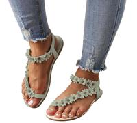 LOPILY Zapatillas Hombre Muñecos Cómodas Sandalias Separador De Dedos Anchos Elegantes Sandalias De Tiras De Playa Chanclas Anchos Zapatillas De Cuero con Flores Mules (Green, 38)