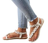 LOPILY Zapatillas Hombre Muñecos Cómodas Sandalias Separador De Dedos Anchos Elegantes Sandalias De Tiras De Playa Chanclas Anchos Zapatillas De Cuero con Flores Mules (White, 36)