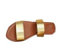 LOPILY Zapatillas Hotel de verano para mujer con hebilla de una sola línea, talla grande, color liso, punta redonda, informales para exteriores (Gold, 38)
