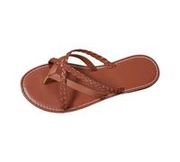 LOPILY Zapatillas Lona Cuña Mujer con puntera de clip, informales, huecas, zapatos planos, sandalias (Brown, 38)