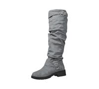 LOPILY Zapatillas Mujer Negras Heel Ladies Biker Wedge Shoes High Womens Zipper Women's Boots (Grey, 38)