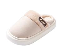 LOPILY Zapatillas Mujer Plataformas Cotton Slippers For Home Warm Non Slip Plus Velvet Thick Warm Indoor Couple Thick Eva Cotton Slippers (Beige, 40)
