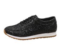 LOPILY Zapatillas Mujer Trabajo Lentejuelas para Mujer, Zapatos con Brillo, cómodas, Transpirables, con Cordones, Zapatillas Deportivas, Zapatillas para Correr al Libre (Black, 41)