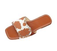 LOPILY Zapatillas Navidad Niña cabeza cuadrada, pantuflas planas europeas y, pantuflas casuales con estampado de (Brown, 38)