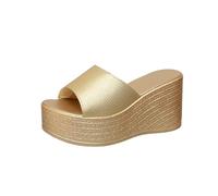 LOPILY Zapatillas Navidad Niño mujer, de gruesa, de talla grande, para exteriores, con cuña y tacón (Gold, 37)