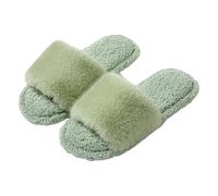 LOPILY Zapatillas Suaves Mujer de felpa para mujer, con parte inferior plana, de terciopelo largo, a la, cálidas (Green, 36)