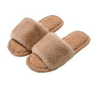 LOPILY Zapatillas Suaves Mujer de felpa para mujer, con parte inferior plana, de terciopelo largo, a la, cálidas (Coffee, 38)