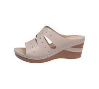 LOPILY Zapatillas Y Mujer retro para mujer, con gruesa, punta abierta, tacón inclinado, informales, ligeras, de una sola palabra (Beige, 37)