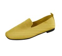 LOPILY Zapatos Cerrados Cuña De Mujer Verano y otoño con Tejido de Malla voladora, de Talla Grande, Planos, con Punta Cuadrada, de Punto, de Color sólido (Yellow, 41)