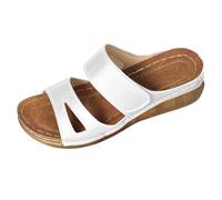 LOPILY Zapatos Cocina Antideslizante para el, de color liso, para mujer, transpirables, ortopédicas, de cuero, con y cuña, para caminar todo el día. (White, 43)