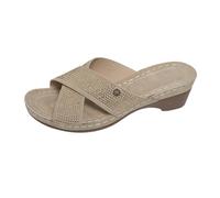 LOPILY Zapatos De Mujer para primavera, verano y otoño, ligeras y cómodas, de una sola línea, con tacón de cuña grueso, para vacaciones en la playa, informales. (Khaki, 39)