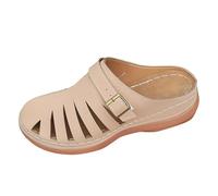 LOPILY Zapatos Mujer Blancas con Punta Cerrada para Mujer, con Hebilla de cinturón Hueca, Color Liso, Estilo Europeo y Americano, para Mujer (Khaki, 38)