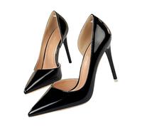 LOPILY Zapatos Mujer Charol Heels Metallic High Heel Shoes with Pointed Toes (Black, 42)