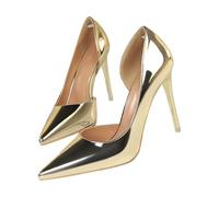 LOPILY Zapatos Mujer Charol Heels Metallic High Heel Shoes with Pointed Toes (Gold, 36)