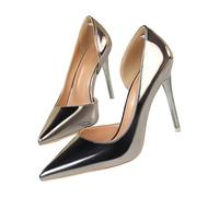 LOPILY Zapatos Mujer Charol Heels Metallic High Heel Shoes with Pointed Toes (Silver, 38)