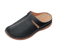 LOPILY Zapatos Mujer Invierno hueca, zapatillas gruesas para mujer, estilo retro, tacón de cuña, parte trasera ancha, zapatos casuales vacíos de media pantuflas (Black, 38)