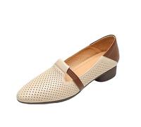 LOPILY Zapatos Mujer Invierno Soft Leather Low Heel Shoes For Women Summer Pointed Hole Shoes (White, 36)