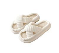 LOPILY Zuecos Invierno Niña para Mujer, Antideslizantes, para Interiores y Exteriores, de algodón y Lino para Las Cuatro Estaciones (White, 36)