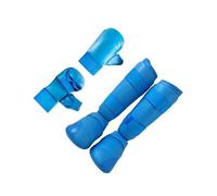 lopituwe Set de Regalo de Equipo Combate Karate y Taekwondo, Guantes Boxeo y espinilleras para Entrenamiento y competición Juvenil. Set Equipo Combate Karate, Guantes Boxeo y, Azul, SG