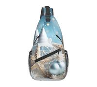 Loppott Bolsa de pecho cruzada con estampado de conchas marinas diagonal, mochila ajustable viaje senderismo deporte cartera, negro, talla única, Negro, One Size