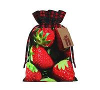 Loppott Bolsa de regalo de Navidad con estampado de fresa, bolsas de Navidad reutilizables para fiestas de vacaciones, suministros de regalo