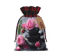 Loppott Bolsa de regalo de Navidad con estampado de piedras y rosas de spa, bolsas de Navidad reutilizables para fiestas, suministros de regalo