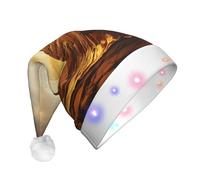 Loppott Sombrero de Navidad con estampado de gracia, egipcio, atemporal, con luces LED, sombrero de Navidad de felpa suave para adultos, Navidad, Año Nuevo, suministros para fiestas