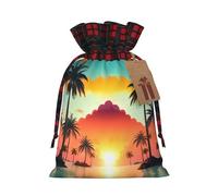 Loppott Sunrise - Bolsa de regalo de Navidad con estampado de isla de palmeras tropicales, bolsas de Navidad reutilizables para fiestas