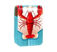 Lopster on the Scallop Shell - Estuche portátil de madera con textura de madera para viajes, mini caja de almacenamiento de lápiz labial con espejo para mujeres y mujeres, bolsa de cosméticos de cuero, Varios colores, 9.5x2x7 cm/3.7x0.8x2.7 in