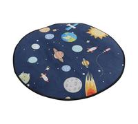 LOPUNER Alfombra Redonda de Dibujos Animados de Planetas, Diámetro 60 Cm, Gruesa y Lavable, Tapete para Dormitorio Infantil y Sala de Estar, Protección contra Humedad y Decoración