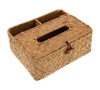 LOPUNER Caja de Pañuelos y Compartimentos Tejida con Tapa de Hierba Marina con Tapa y Compartimentos para Organización de Escritorio para Hogar, Baño u Oficina