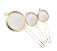 LOPUNER Colador de Alimentos de Acero Inoxidable Dorado 3 Piezas Malla Fina y Gancho para Colar Jugos, Fácil de Limpiar y Apto para Cocina y Repostería