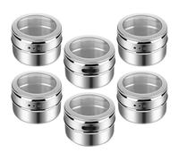 LOPUNER Condimento y Diseño de Dos Orificios Tapa Transparente Set de 6 Botellas de Acero Inoxidable para Controlar la Cantidad, Fácil de Limpiar, Adecuado para Cocinar y Hornear
