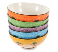 LOPUNER Juego de 5 Cuencos de Cerámica para Arroz y Postres Bordes Elevados y Diseño Pulido, Adecuado para Reuniones Amigos y Cenas en Casa