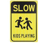 LOPUNER Letrero de Metal Resistente para Calle Amarillo Señal de Precaución Jugando, Promueve Seguridad y Es Resistente al Clima para Uso en Carretera