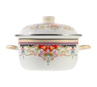 LOPUNER Olla de Esmalte Retro Doble Asa y Superficie Lisa para Cocina, Adecuado para Preparar Sopa y Comida Complementaria para Bebés Varios estilos
