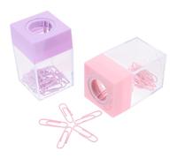 LOPUNER Porta Clips Magnético Cuadrado Transparente 2 Unidades (1 Rosa, 1 Morado) Dispensador Plástico con Tapa Imantada para Oficina, Almacenamiento de Clips y Pequeños Objetos