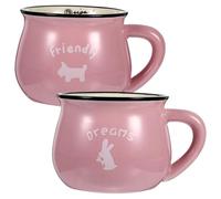 LOPUNER Tazas de Cerámica para Café y Leche 350 Ml 2 Piezas Color Rosa, Copa de Casa Práctica y Versátil para Té, Jugo y Desayuno, Diseño Borde Liso Seguro para Uso Estilo Aleatorio